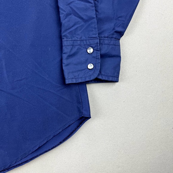 Vintage Levis Ski Button Up Shirt Mens Medium Navy Blue Pearl Snap Made USA 80s - Picture 4 of 12